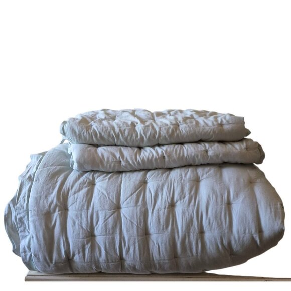 Pottery Barn Comforter Set 2 STD Shams Aqua Blue Cotton Sz F/Q Discontinued Item - Picture 4 of 11